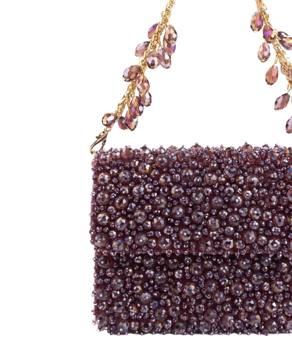 Kiyara Mauve Suede Crystal Embellished Mini Bag