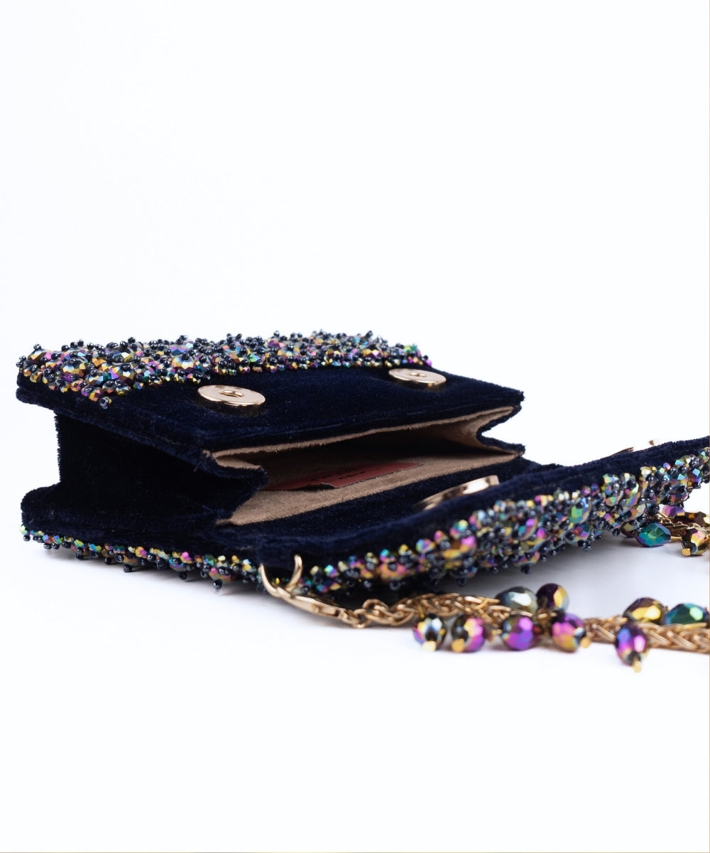 Kiyara Metallic Suede Crystal Embellished Mini Bag