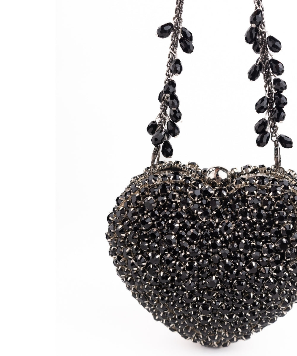 Lola Black Suede Embellished Heart Bag