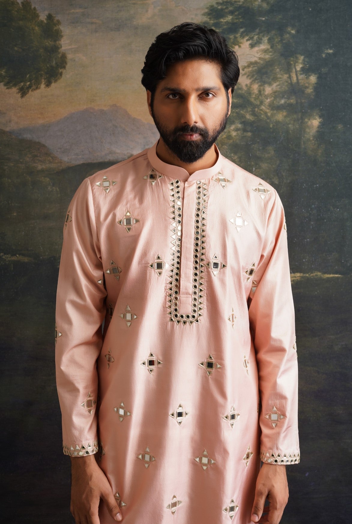 Rosewood overall hand embroidered mirror work kurta