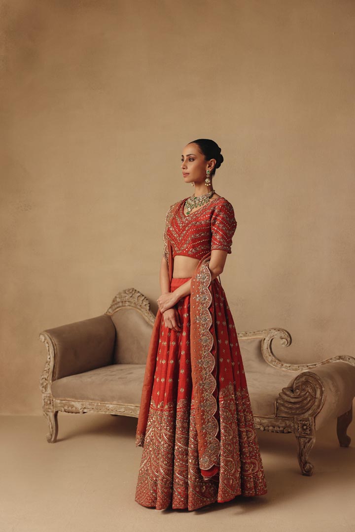 Raw Silk Heavy Hand Embroidery Elegant Timeless Wedding Lehenga
