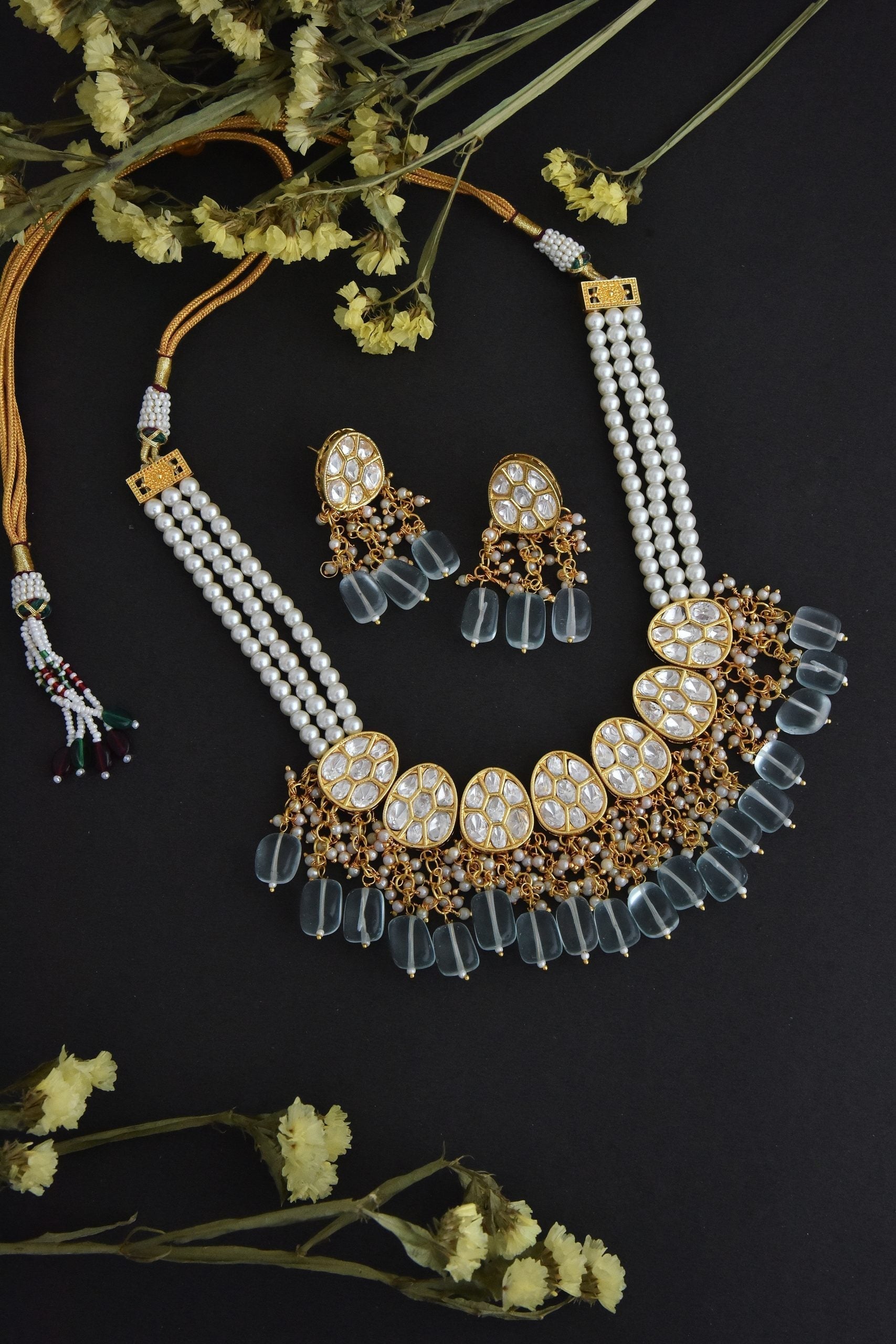 Mint Gold Tone Polki Necklace Set