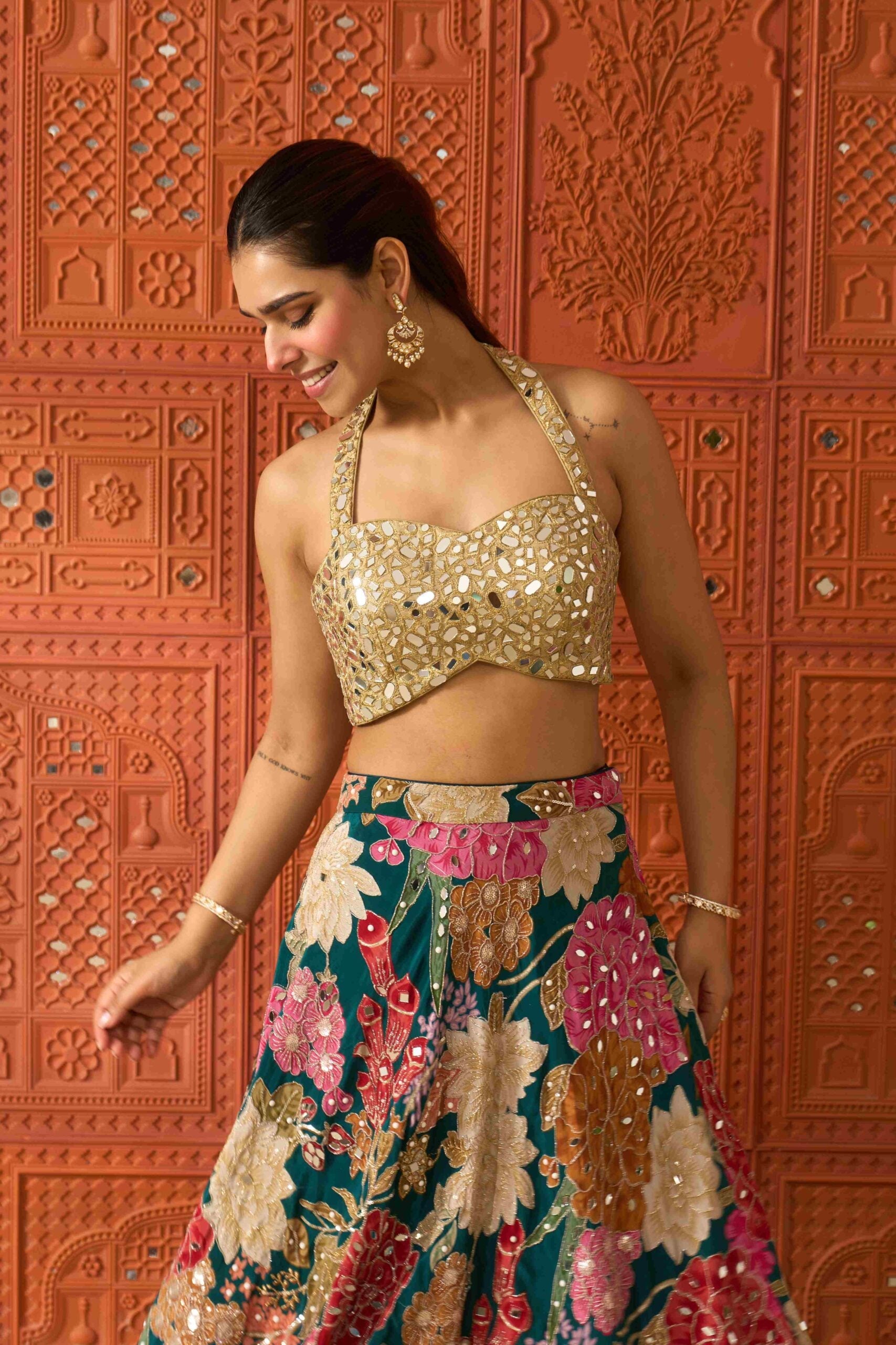 Malika Midnight Green Lehenga Set