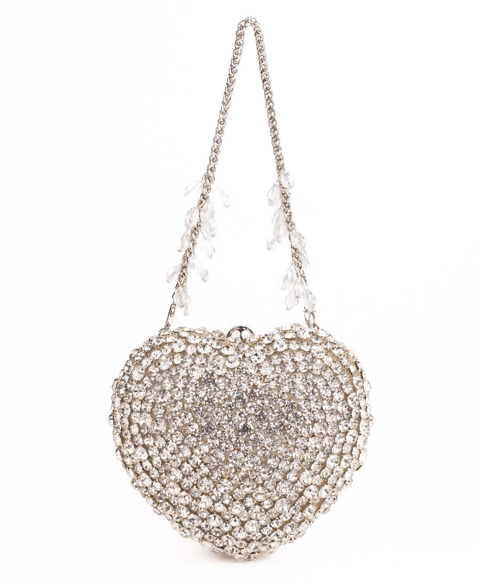 Lola Silver Suede Embellished Heart Bag