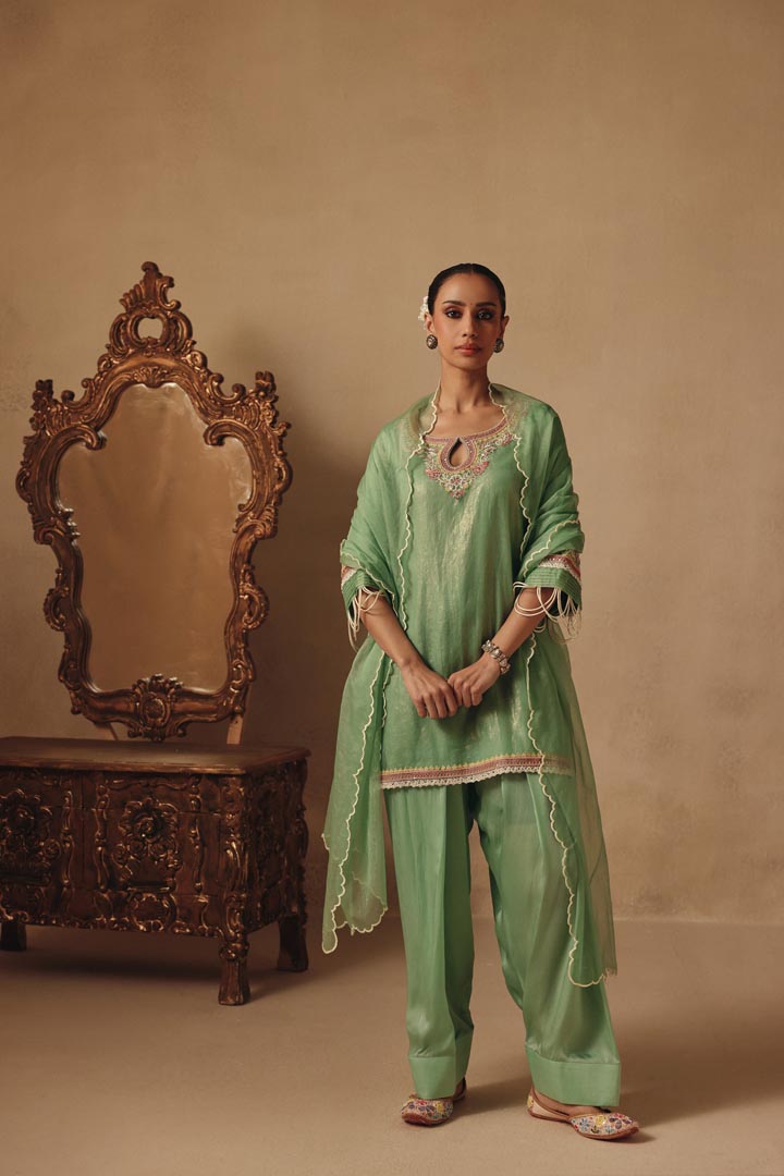 Teal Farsi Pants Dupatta  Embroidery Suit Set
