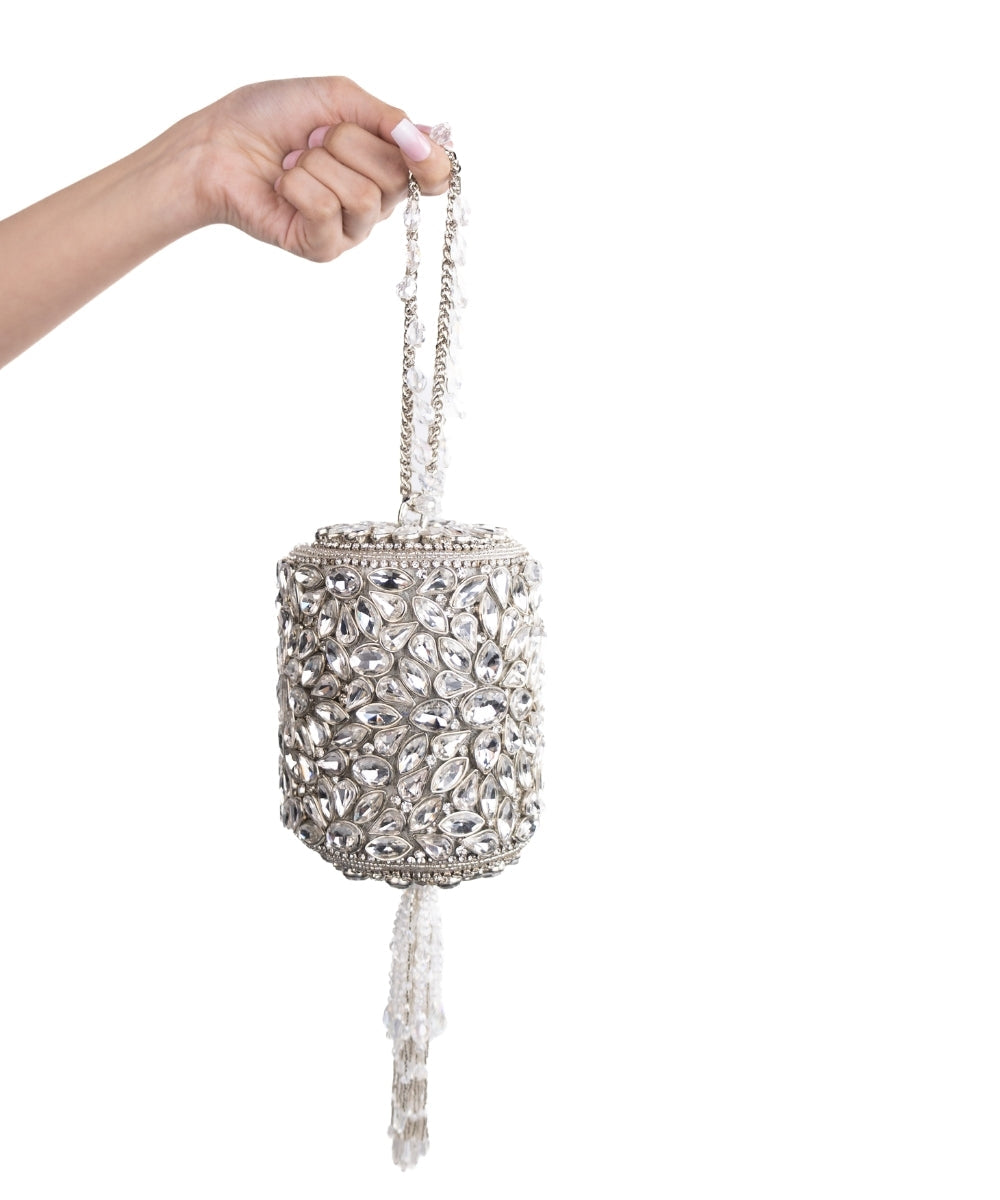 Mia Silver Georgette Embellished Mini Cylinder Bag