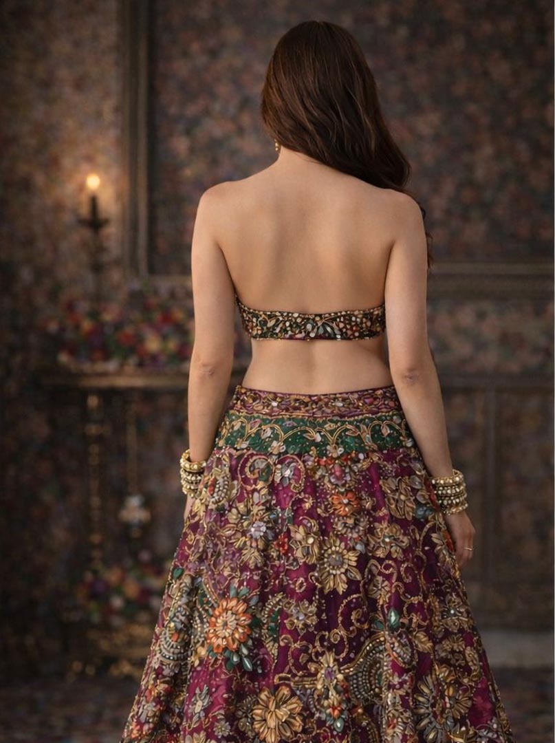 Maroon Handcrafted A-Line Skirt Set for Sangeet & Weddings