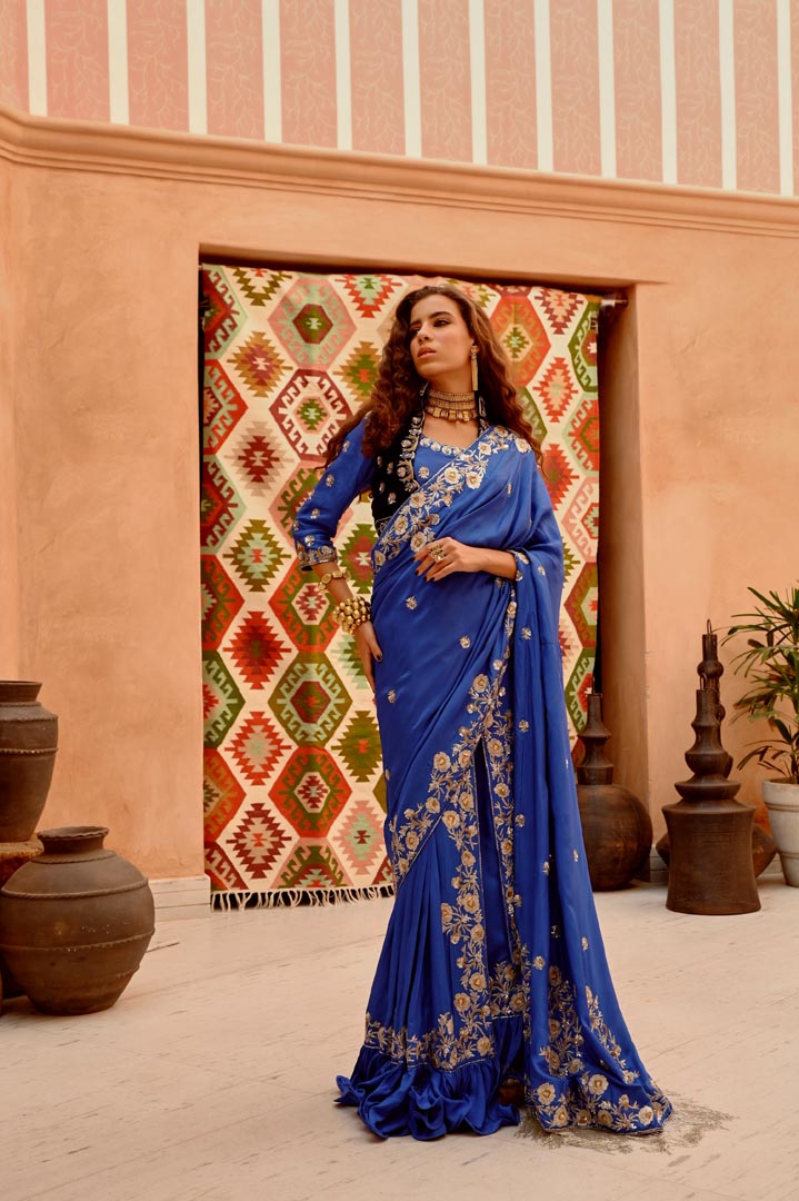 Image of Eclectic Blue vintage concept saree.
