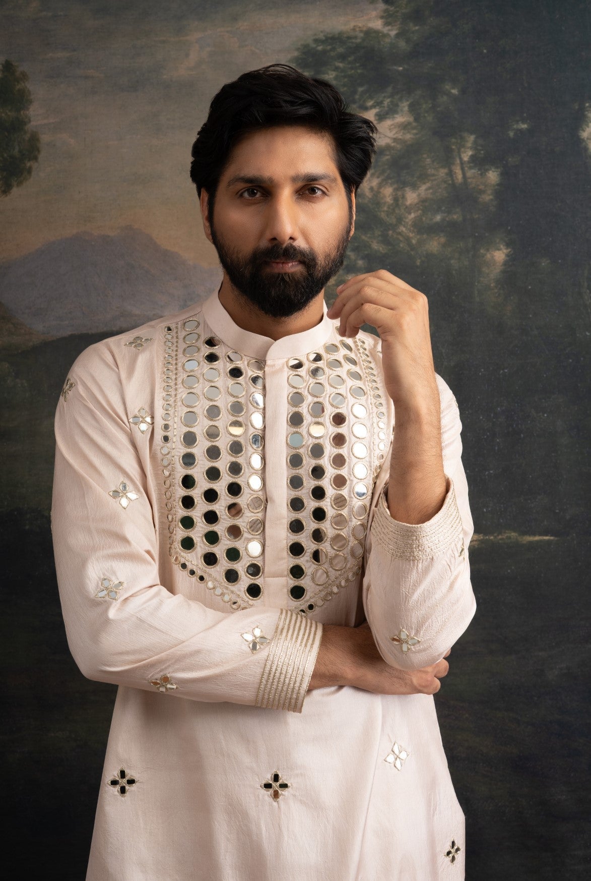 Golden sand Hand-Embellished Mirror Work Kurta Set