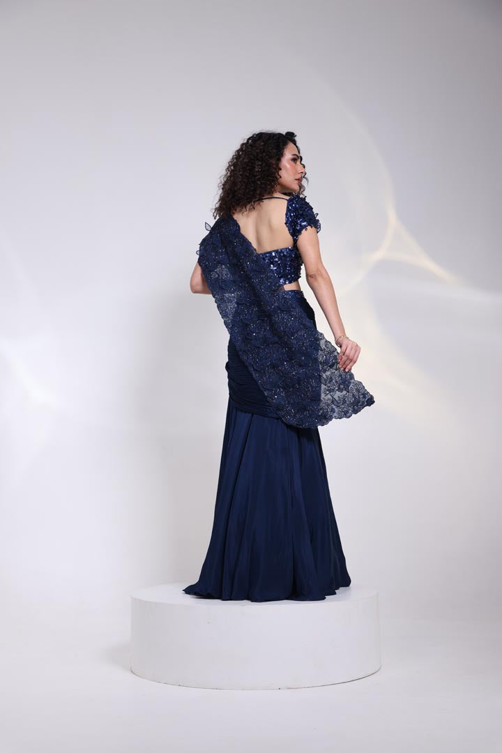 Navy Embellished Drape Saree AAD529BLUE