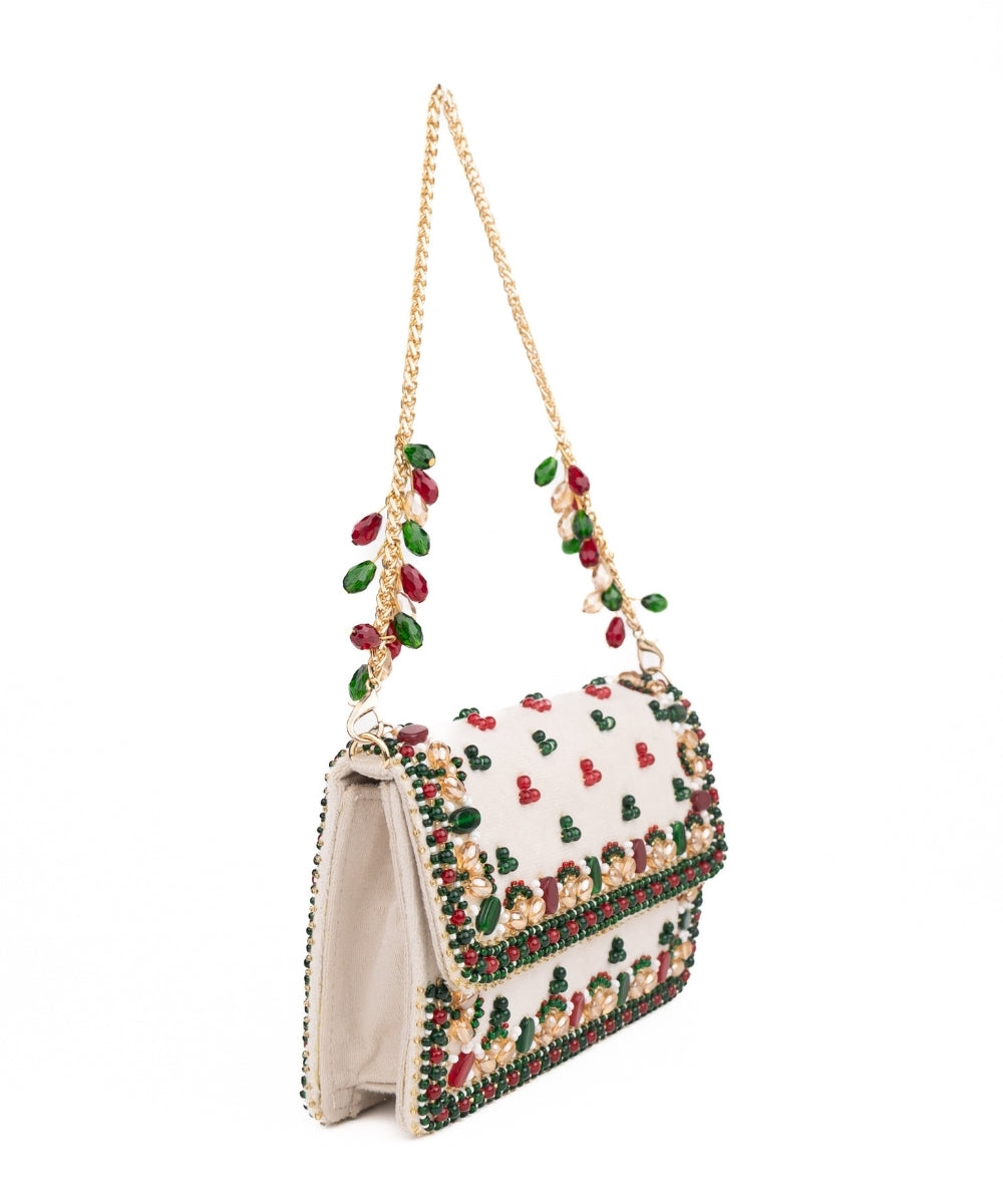 Noori Multicolor Suede Embellished Clutch