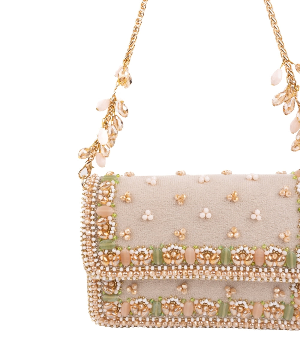 Noori Pastel Suede Embellished Clutch