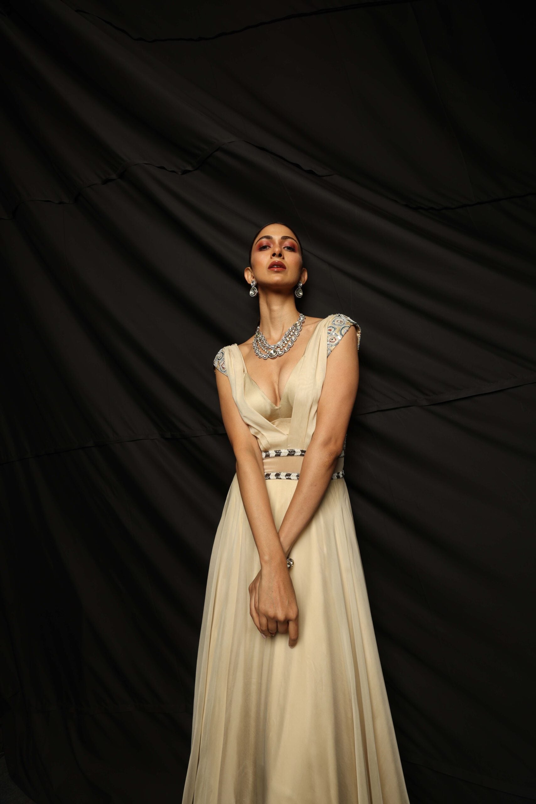 STARLA COWL NECK DOUBLE LAYERED GOWN
