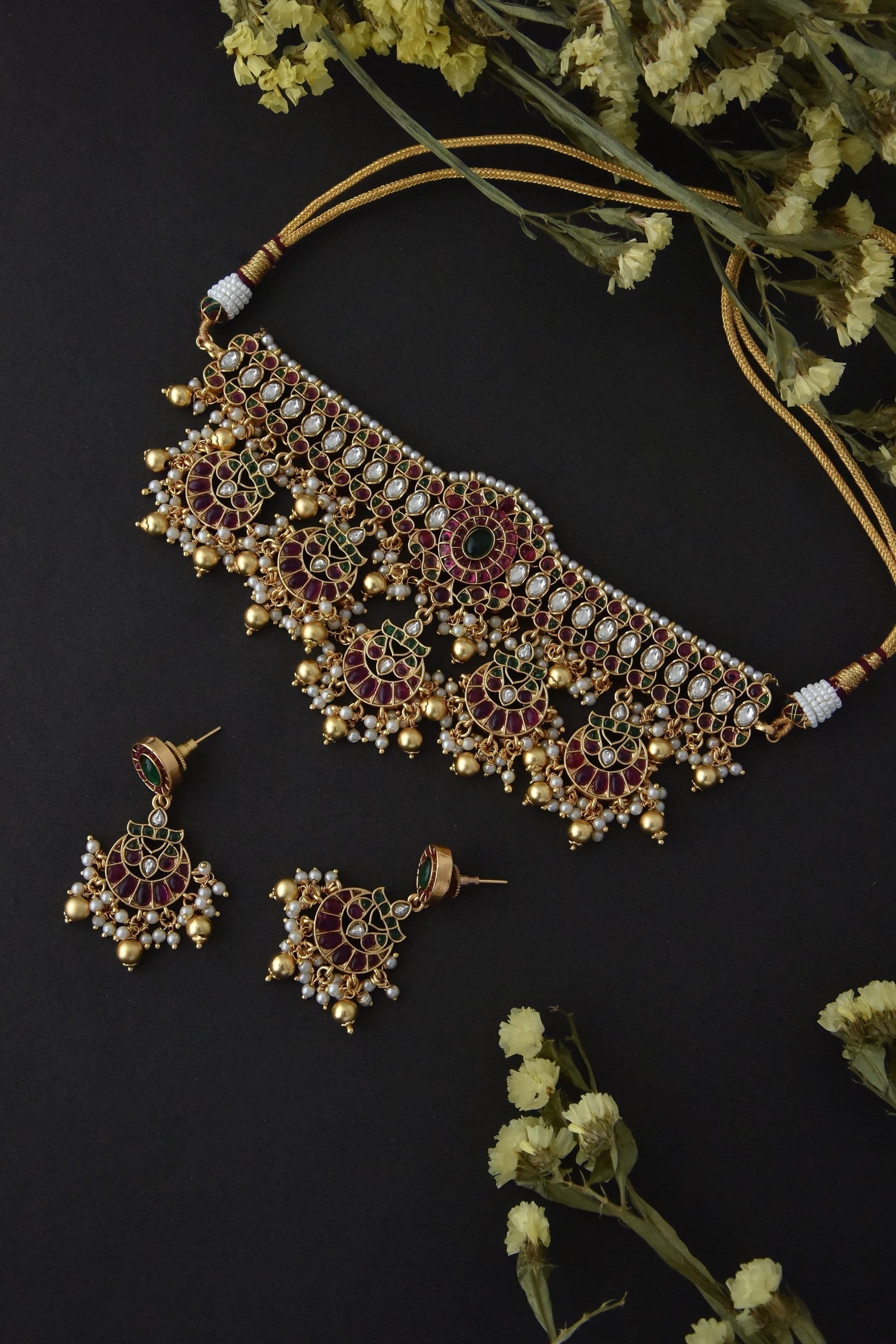 Red and Green Jadau Kundan Choker Set