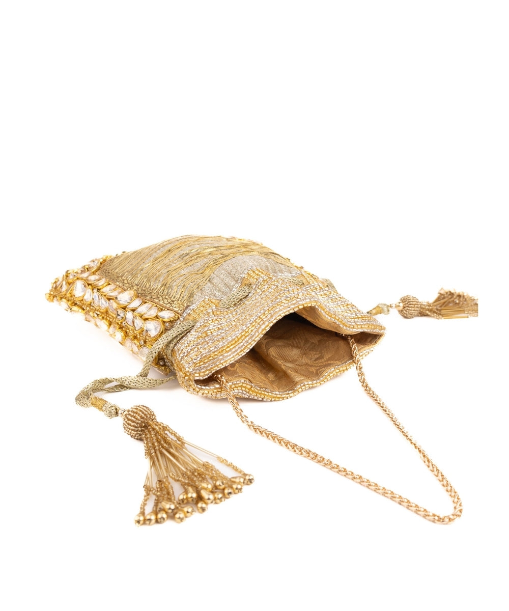 Rooh Gold Georgette Handcrafted Potli