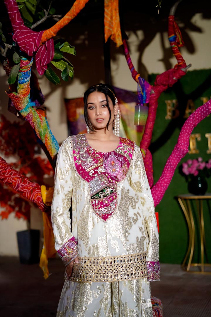Ishq e Gul Embroidered Ivory Kurta Set with Fluid Palazzo Pants
