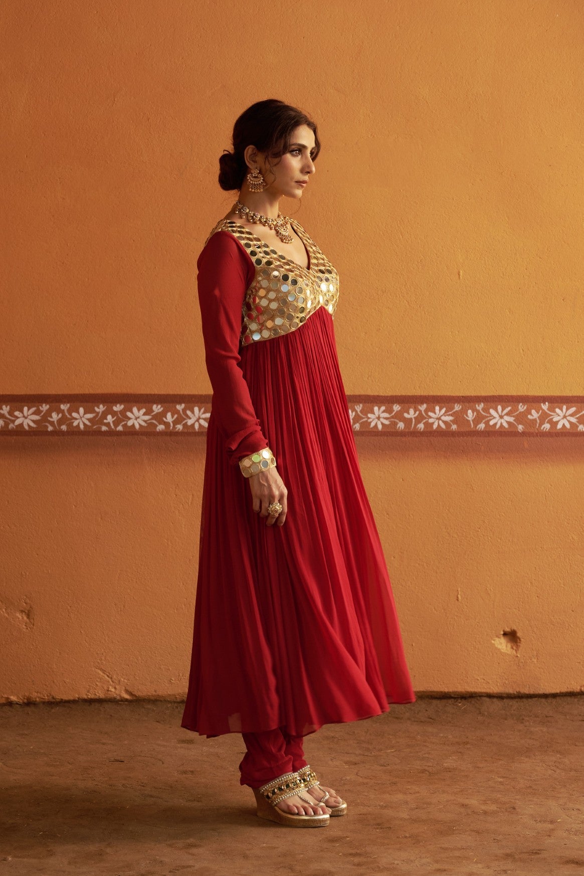 Hand-Embroidered Mirror Work Anarkali with Churidar Pyjama & Dupatta