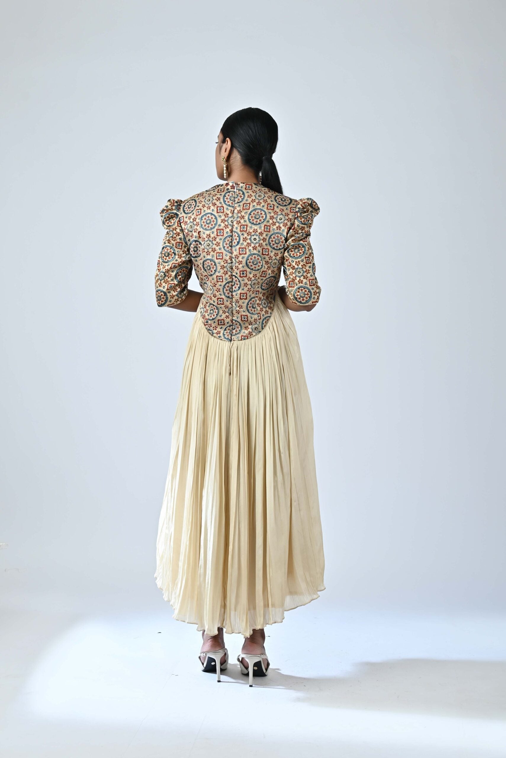 Ajrakh embellished gathered dress