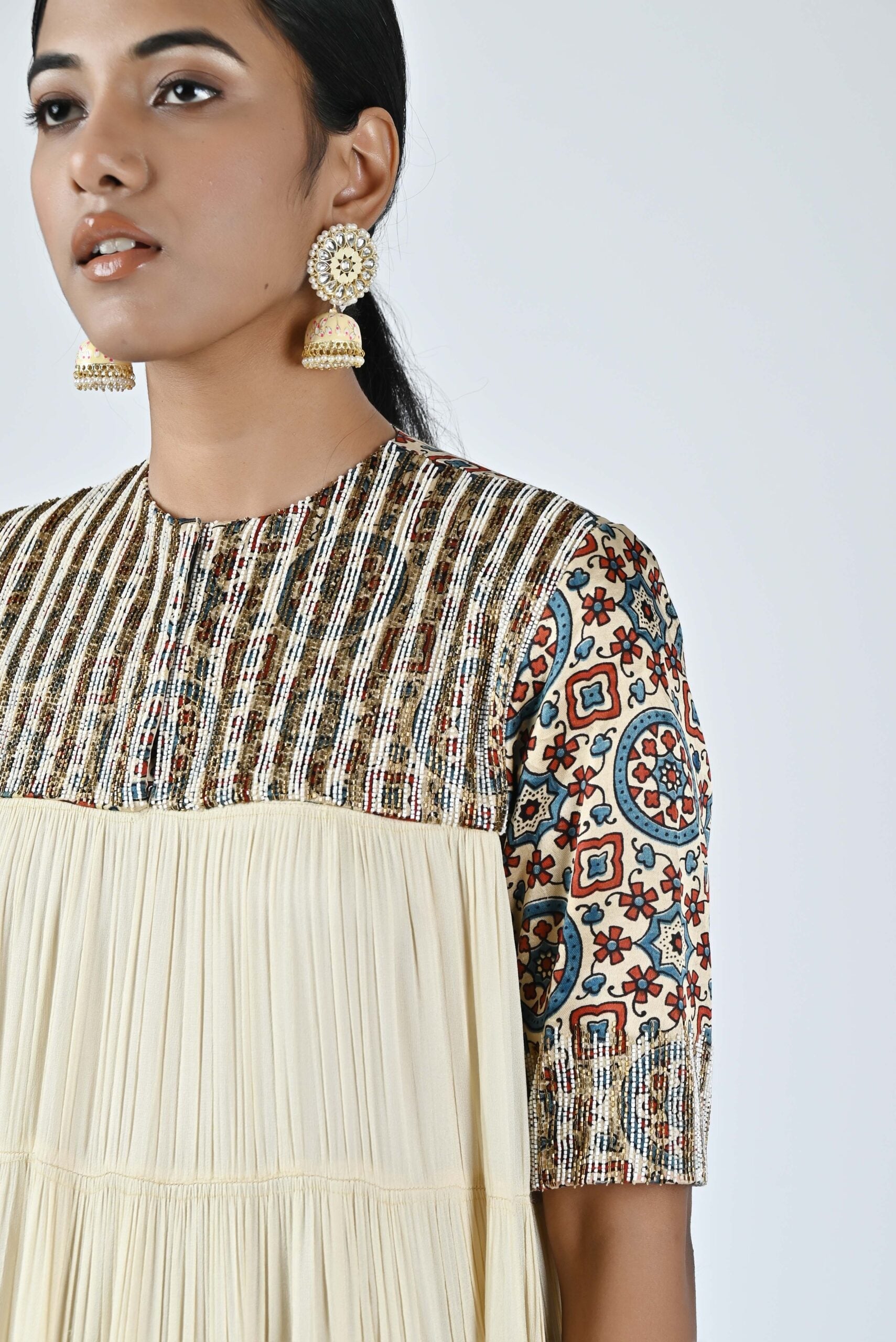Ajrakh short yoke tiered dress