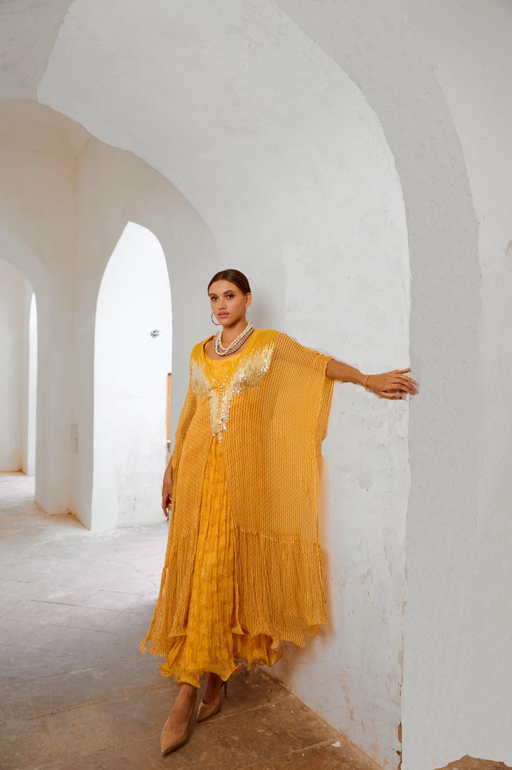 Image of Gulbahar Marigold bling kaftan dress set