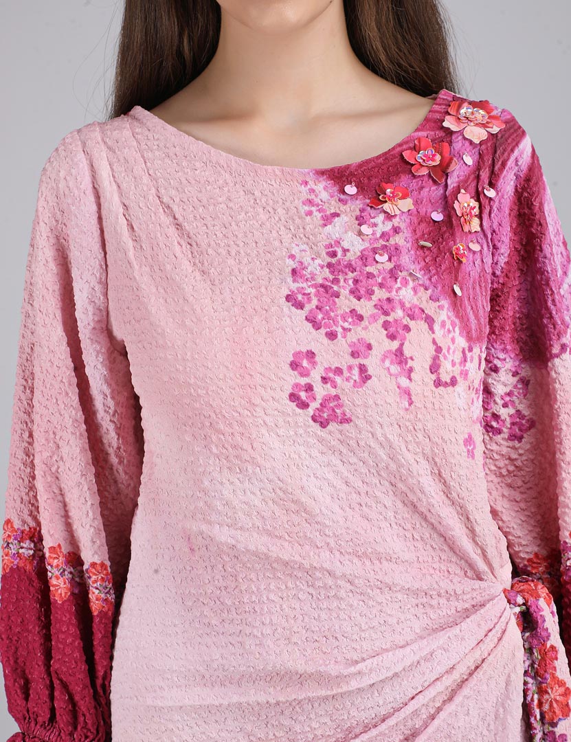 Petals Below Asymmetrical Placement Printed Dress