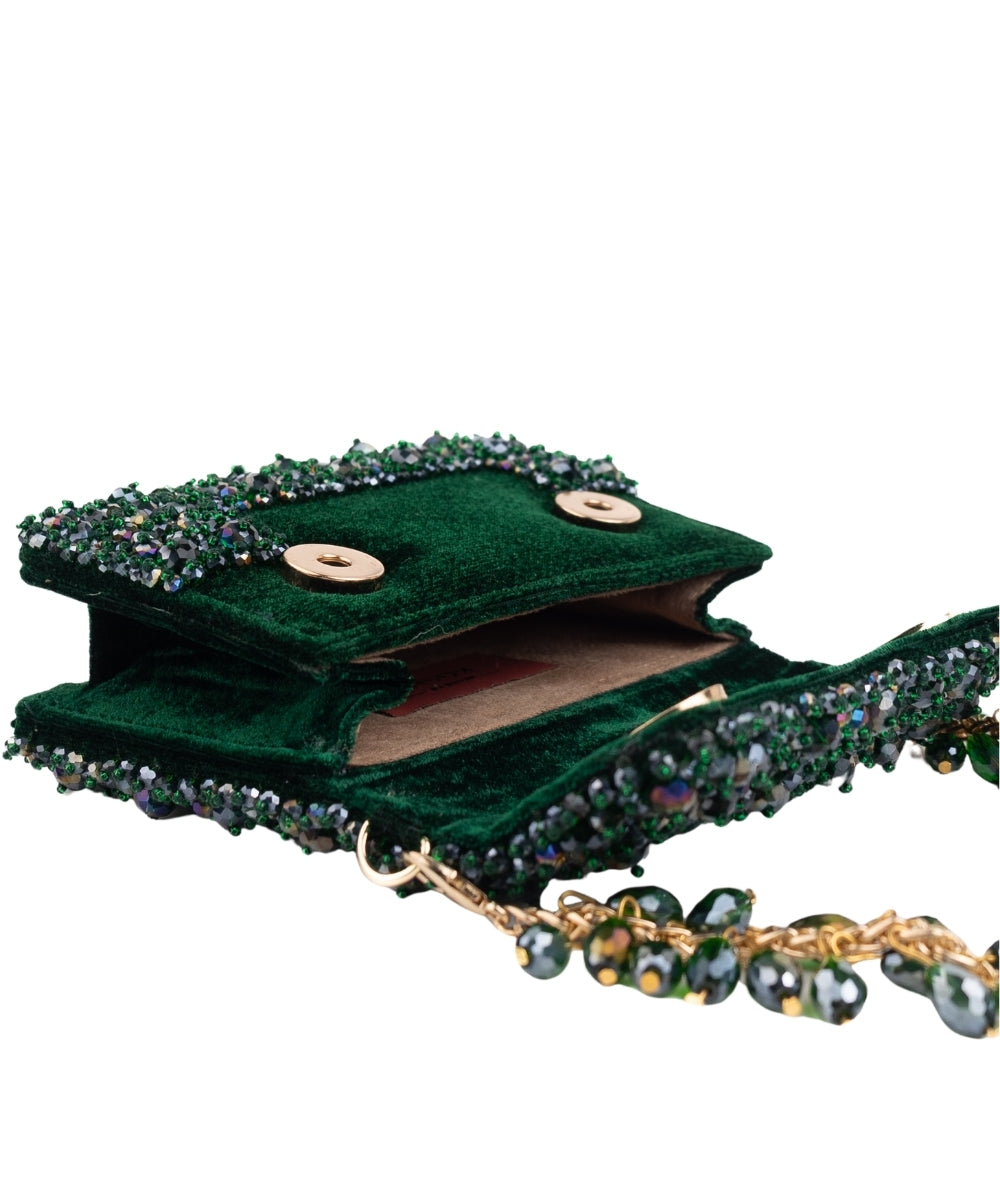 Elana Green Suede Crystal Embellished Mini Bag