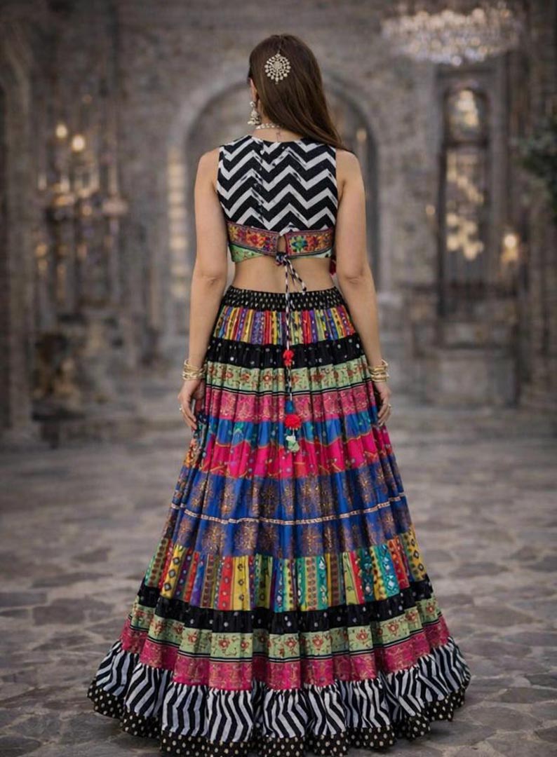 Black Banjara Mirror Work Satrangi Skirt Set for Navratri