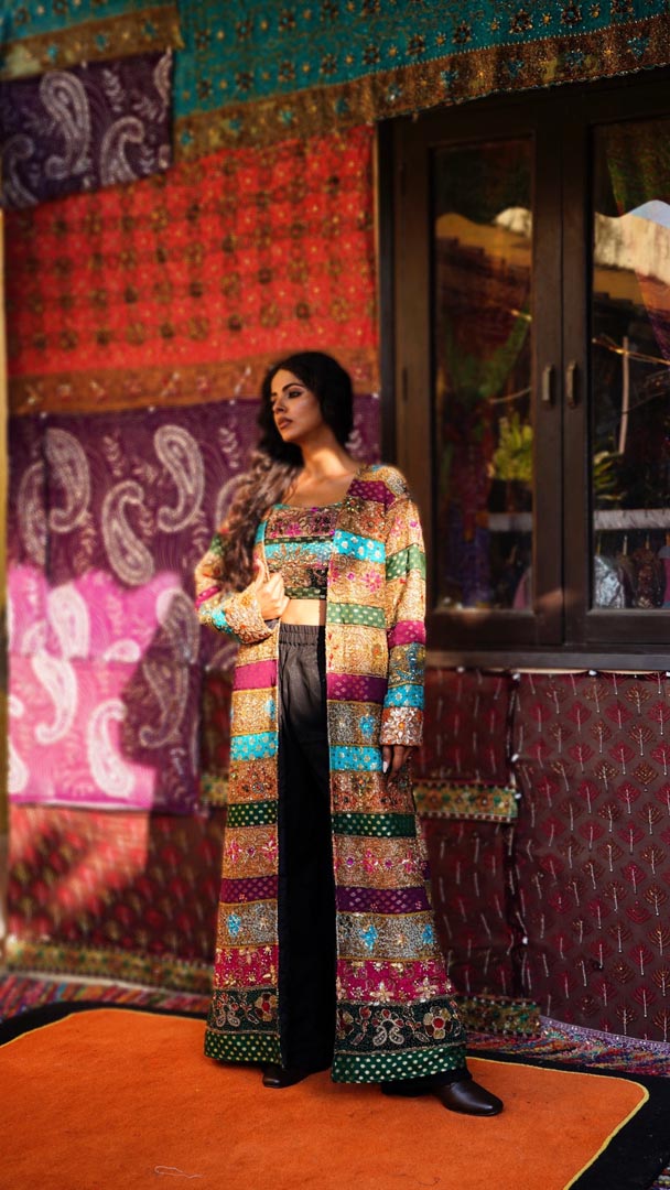 Shahi Andaaz Handcrafted Overcoat & Bustier - Luxury Ethnic Ensemble