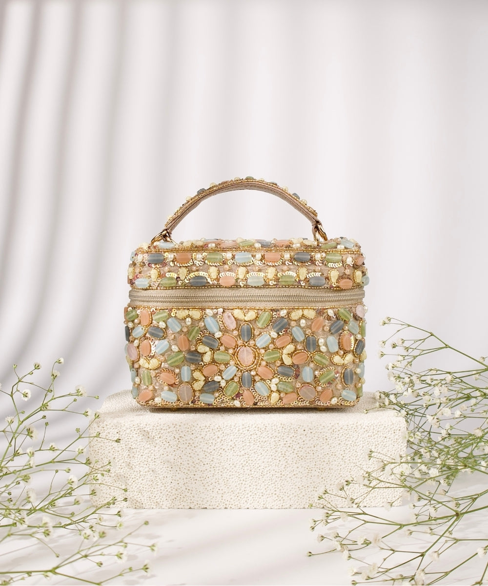 Abia Pastel Georgette Embellished Vanity Bag
