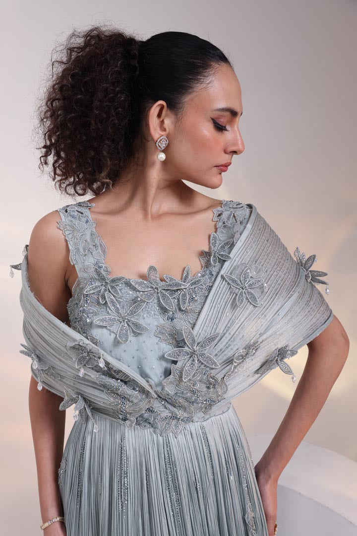 Grey Petal Embroidered Gown AAD531V
