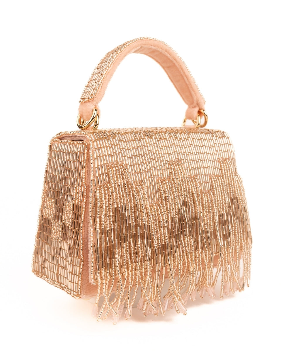 Bushra Rose Gold Suede Handcrafted Box Bag