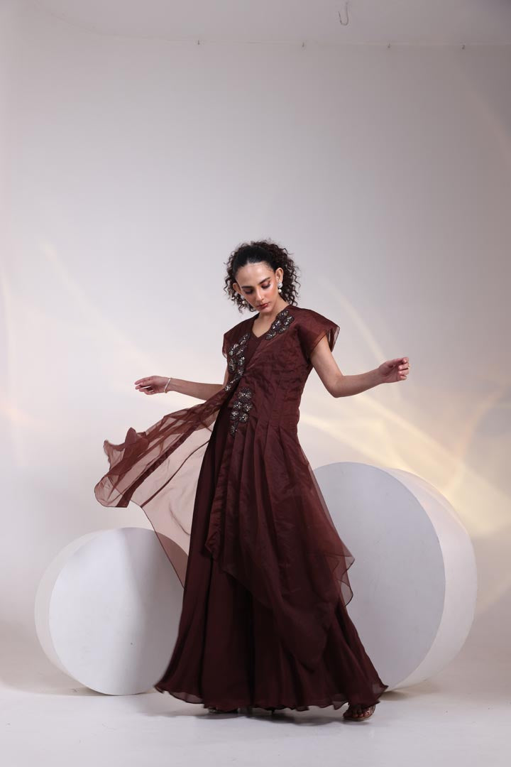 Pearl perfection jumpsuit and cape set AAD487BROWN