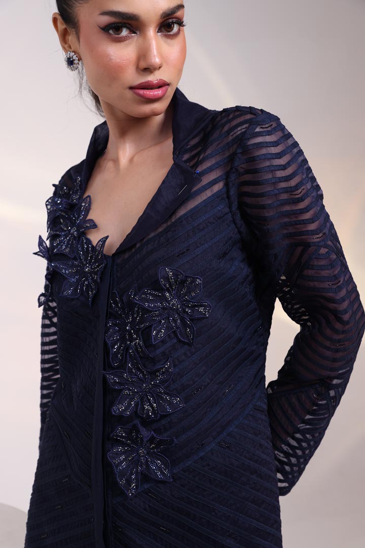 Midnight Mesh Embellished Co-ord Set AAD630BLUE