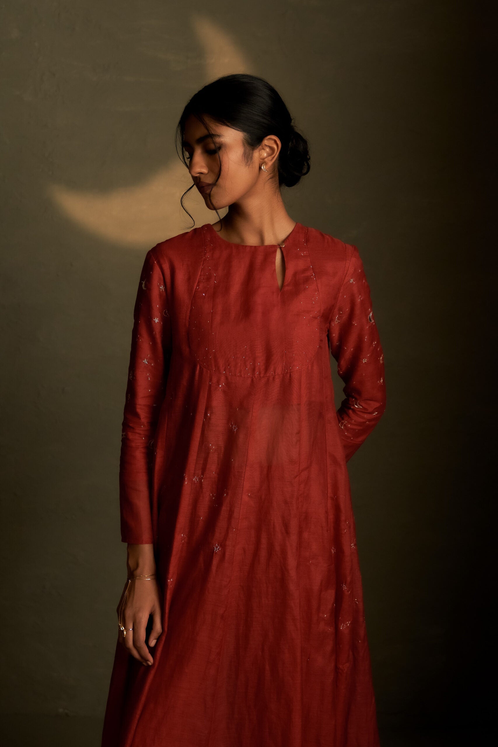 Moonlit Crimson Long Kurta Set