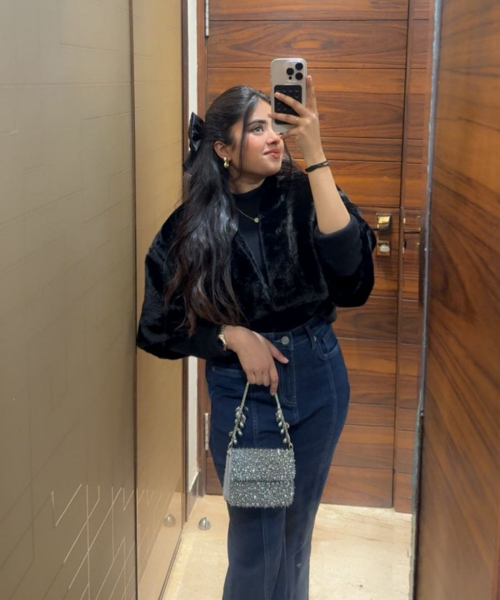 Kiyara Grey Suede Crystal Embellished Mini Bag