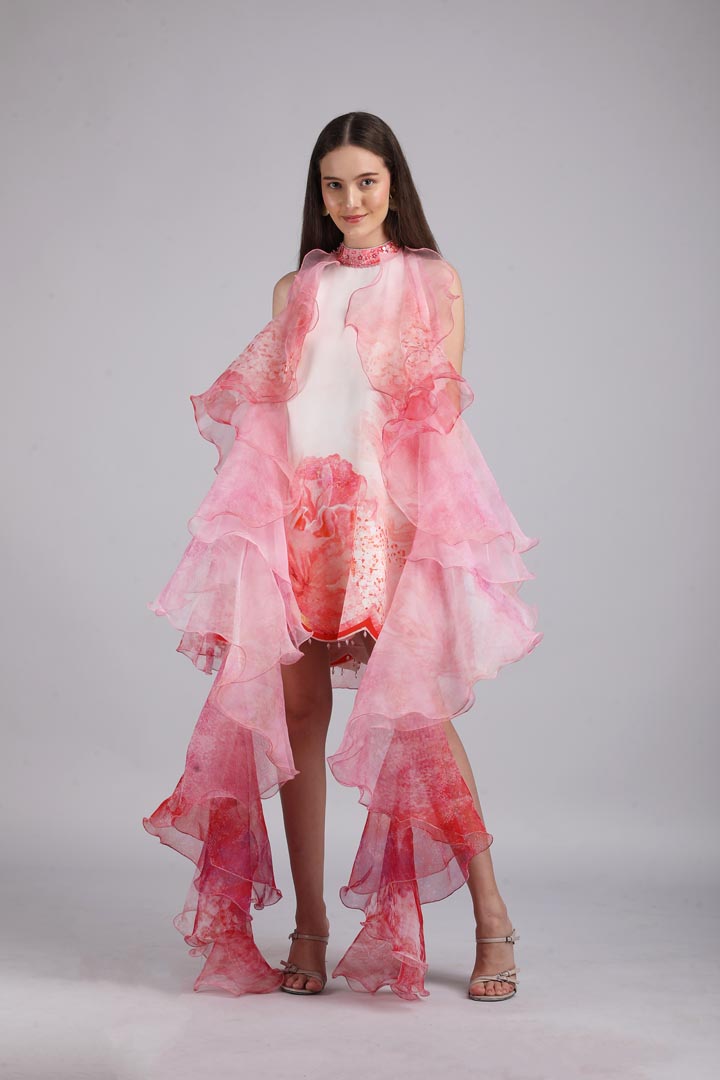 Petals Peach Placement Short Dress