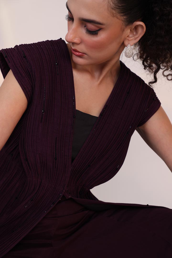 Merlot Pleated Co-ord Set AAD622WINE