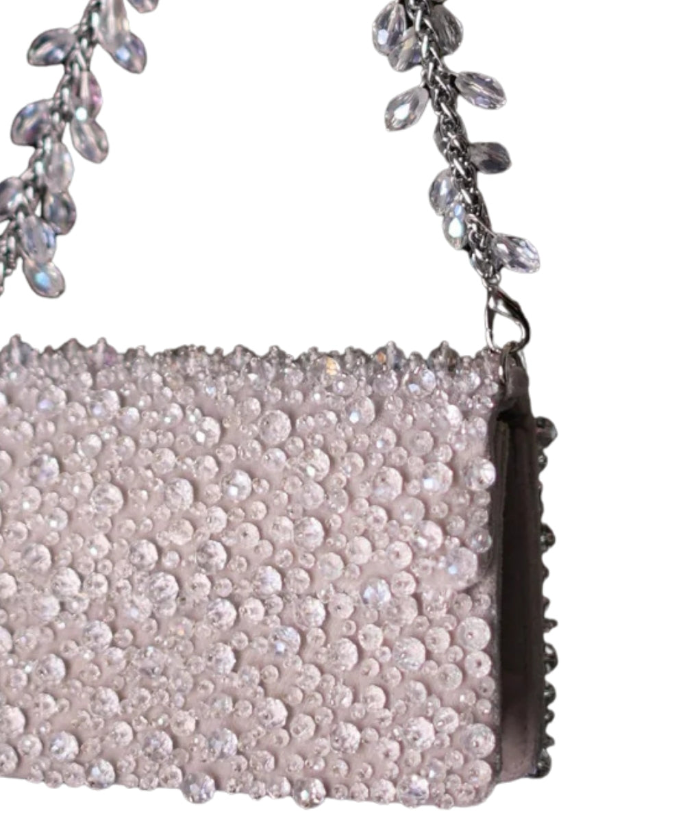 Kiyara Silver Suede Crystal Embellished Mini Bag