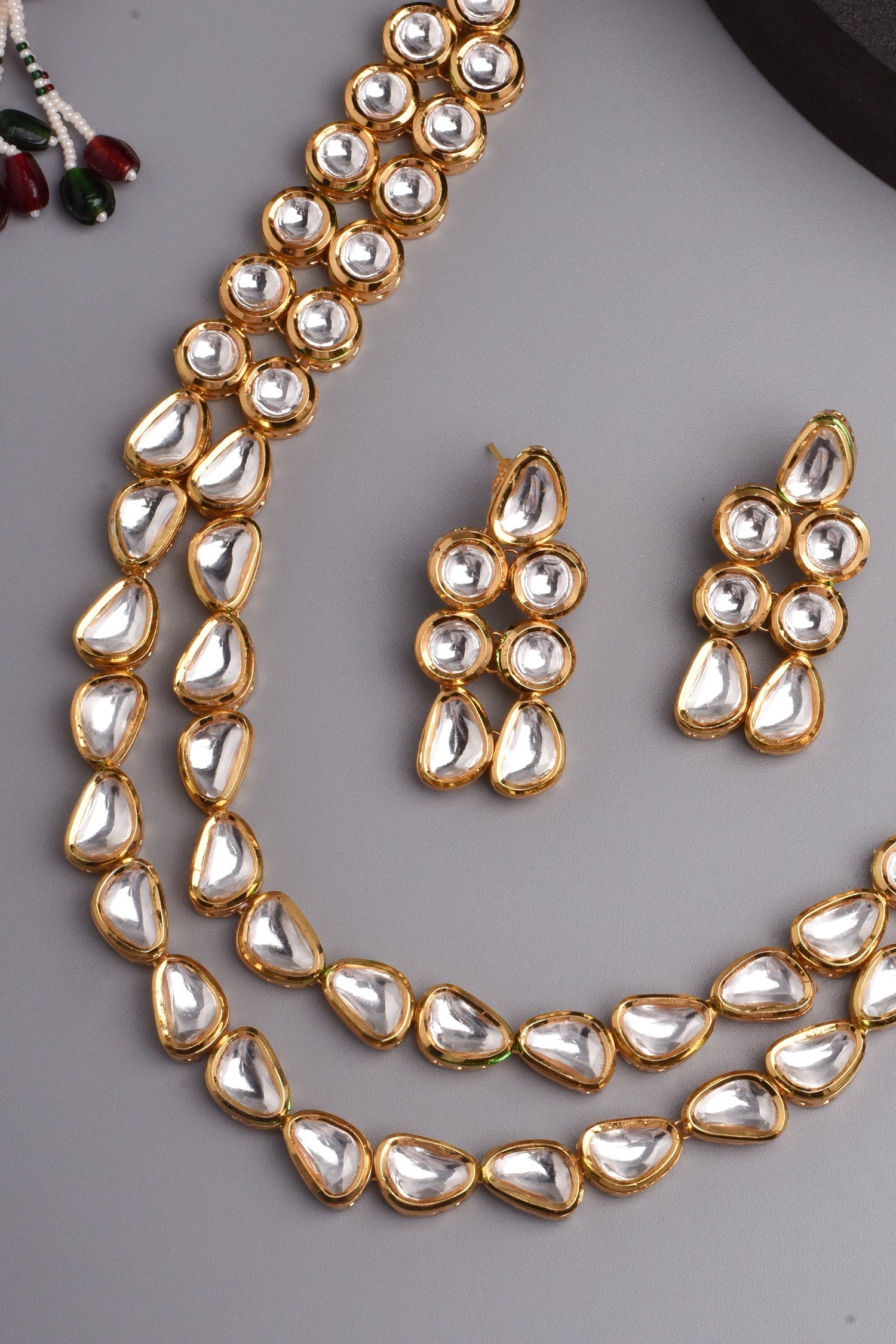 Gold Tone Kundan Layered Necklace Set