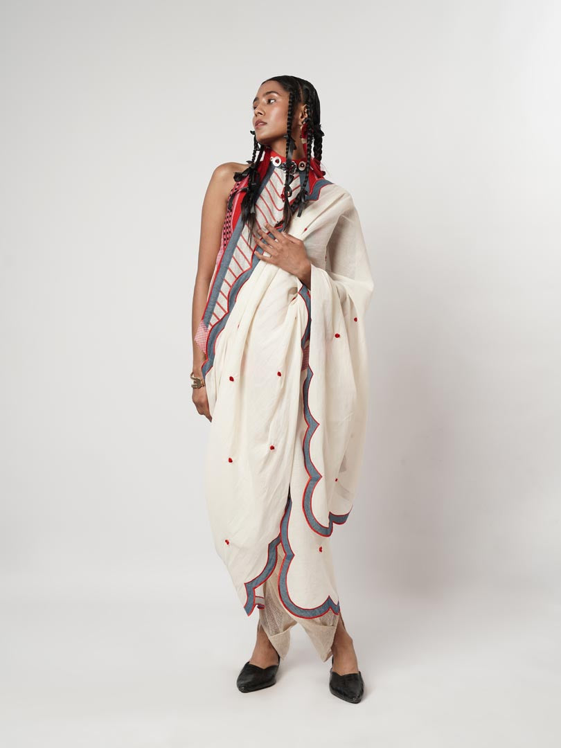 CERULEAN SCALLOPED DHOTI SAREE