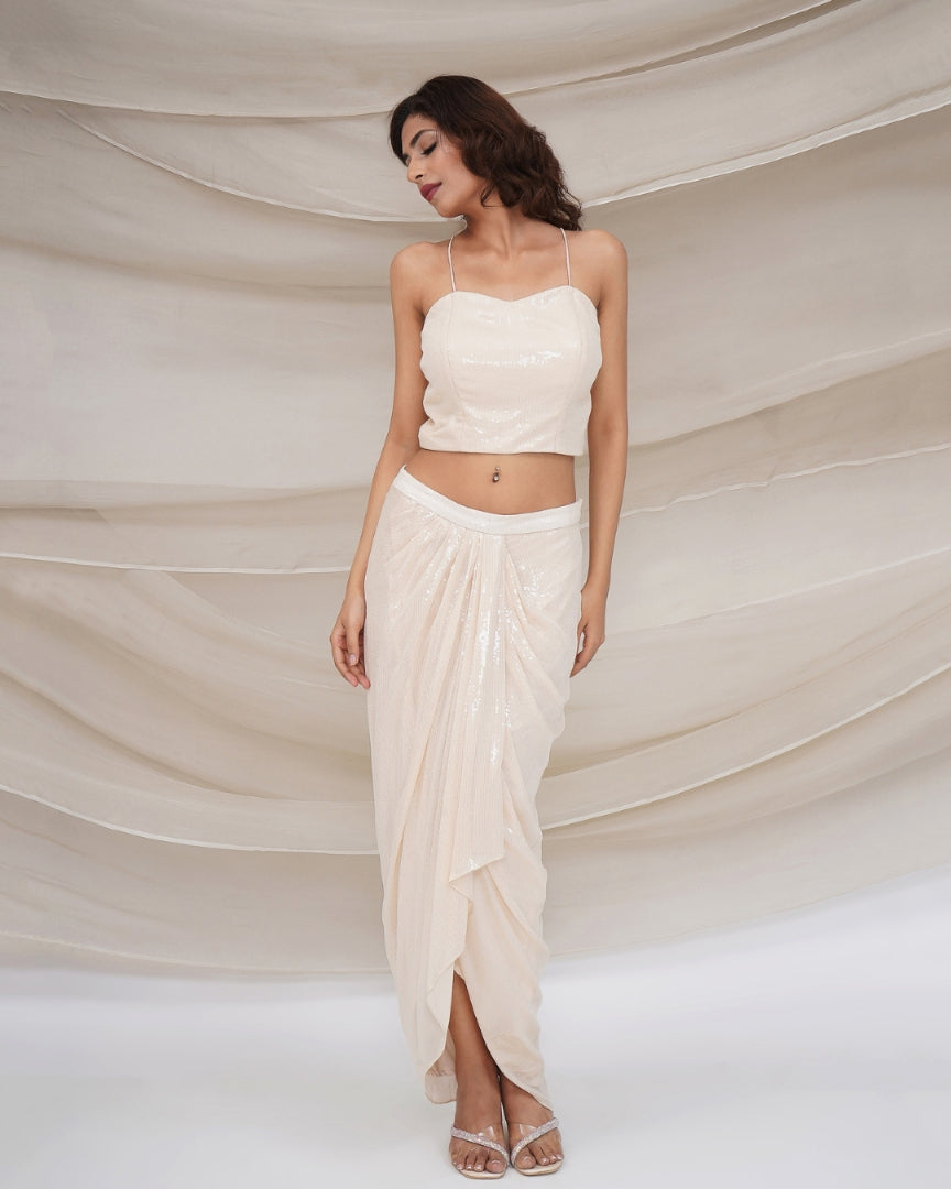 Ivory Drape Skirt & Lace Jacket