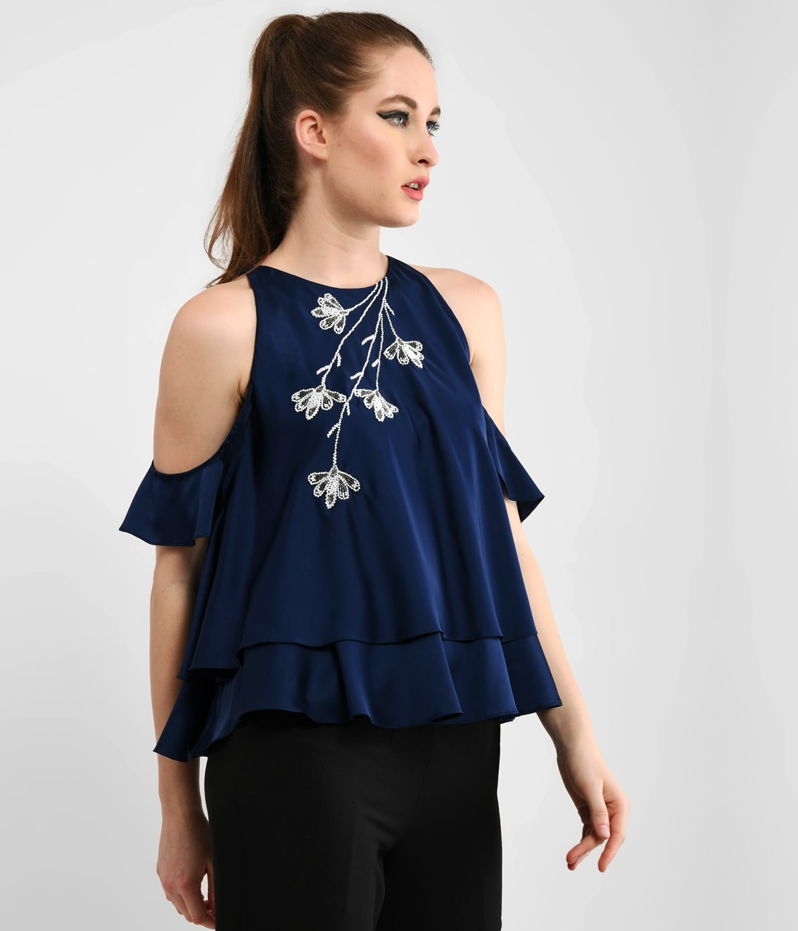 Playful Blue Embellished Tiered Top