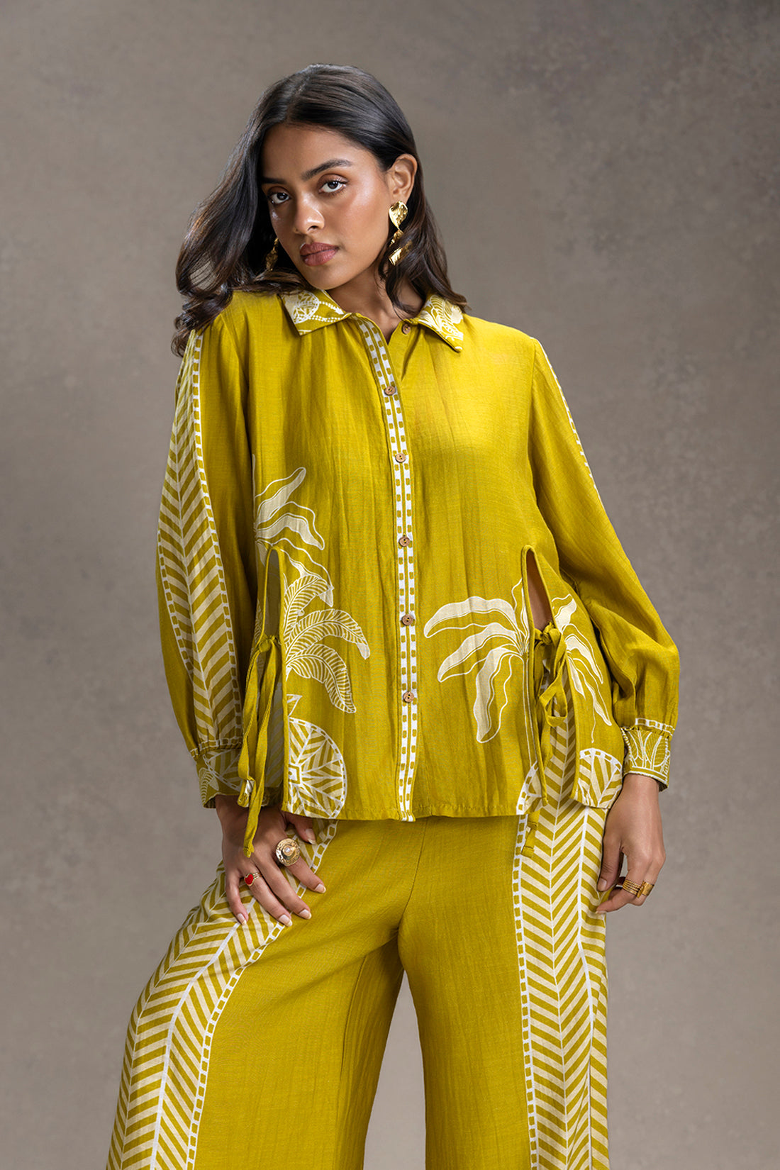 mustard Kyomi Printed Tunic Set
