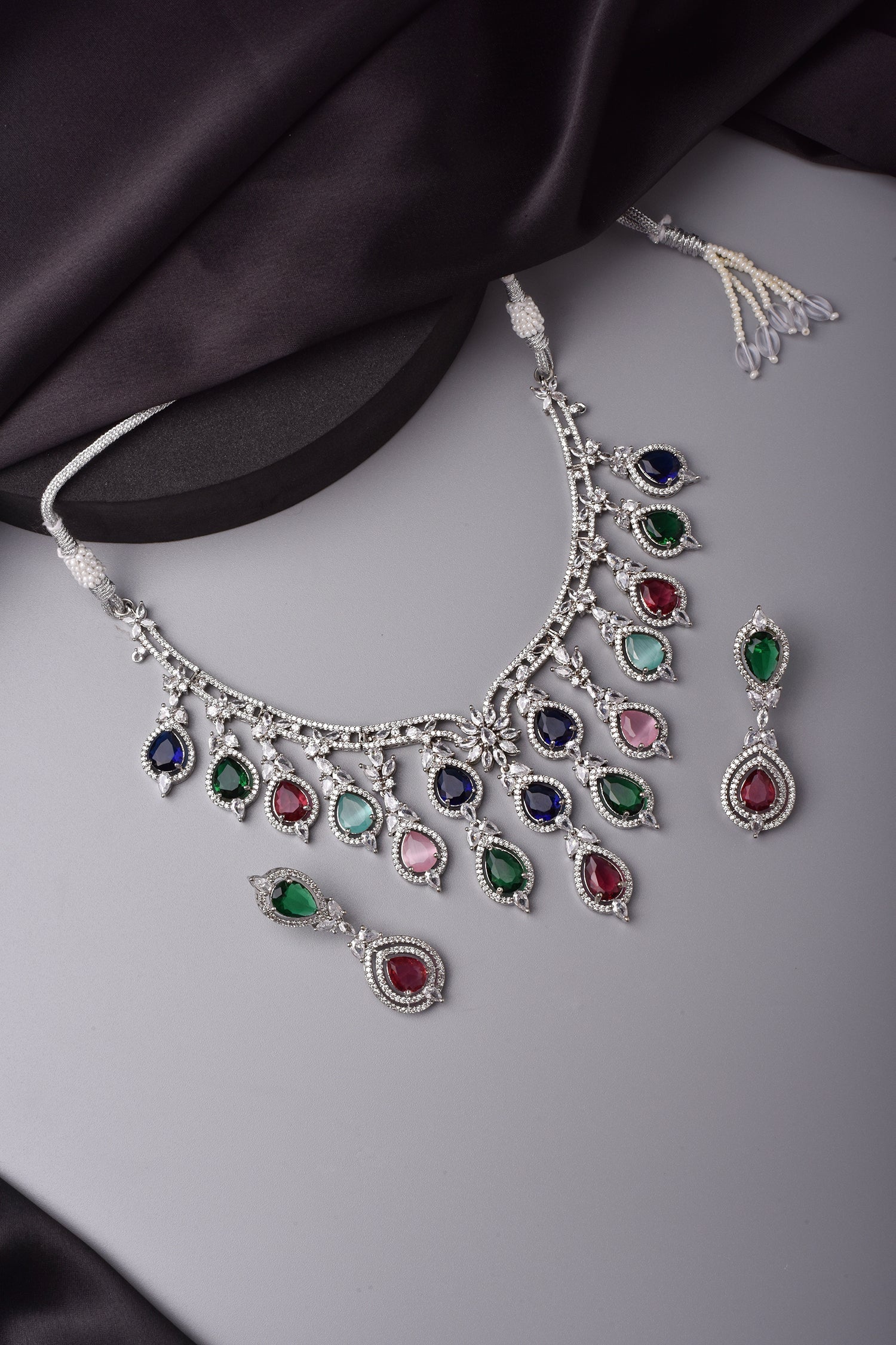 Multicolour Silver Tone Zirconia Necklace Set