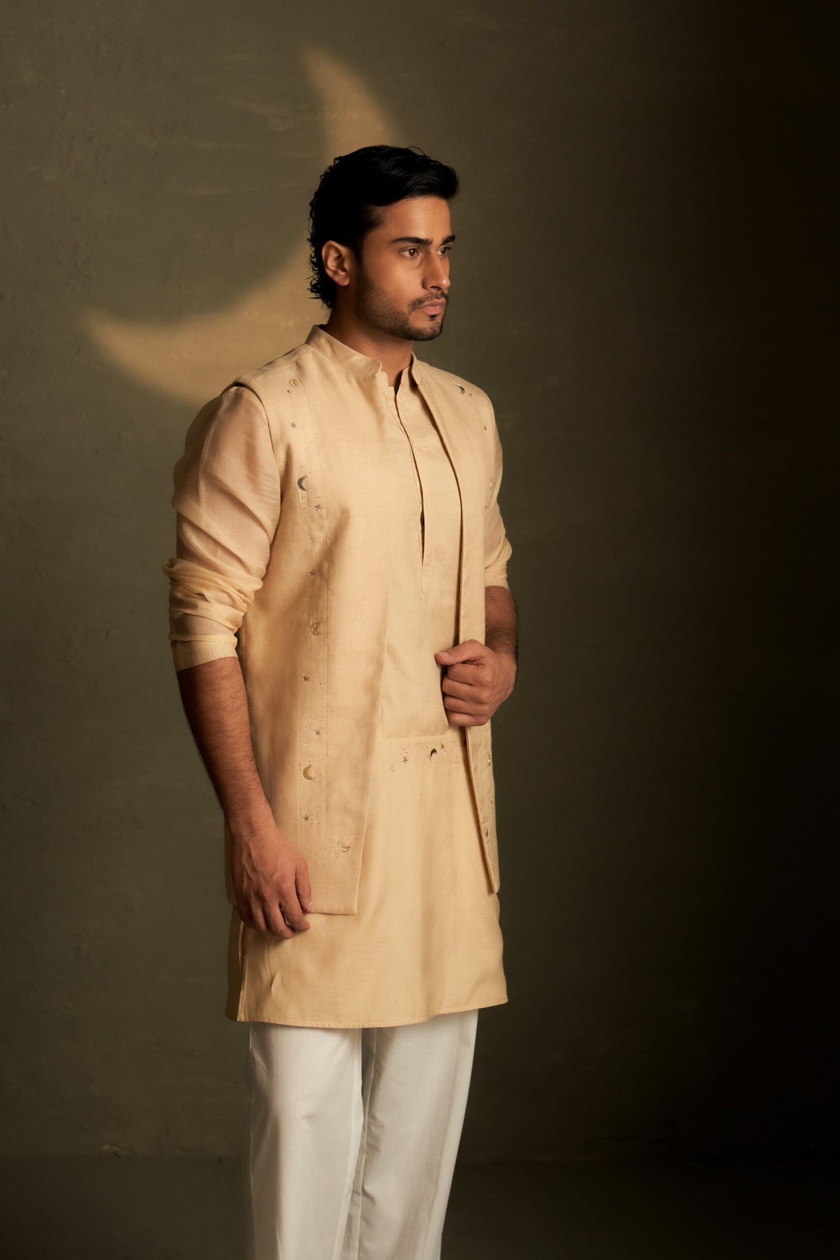 Beige Long Open Jacket
