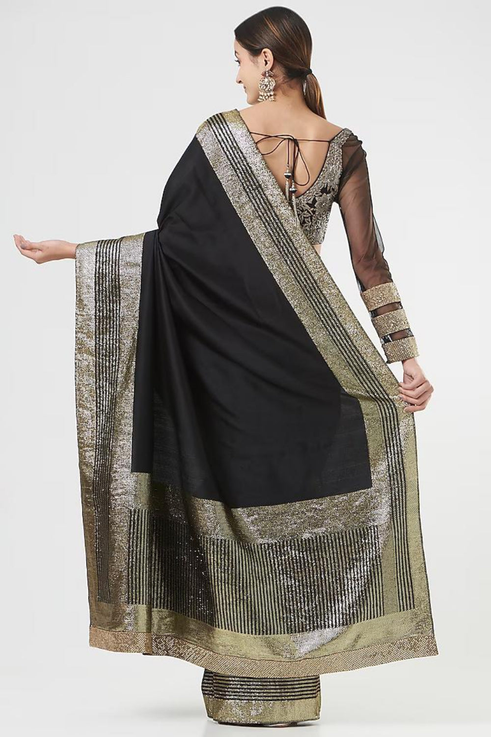 Black Silk Saree Set - Auraya Fashion -  - #tag1# - #tag2# - #tag3# - #tag3#