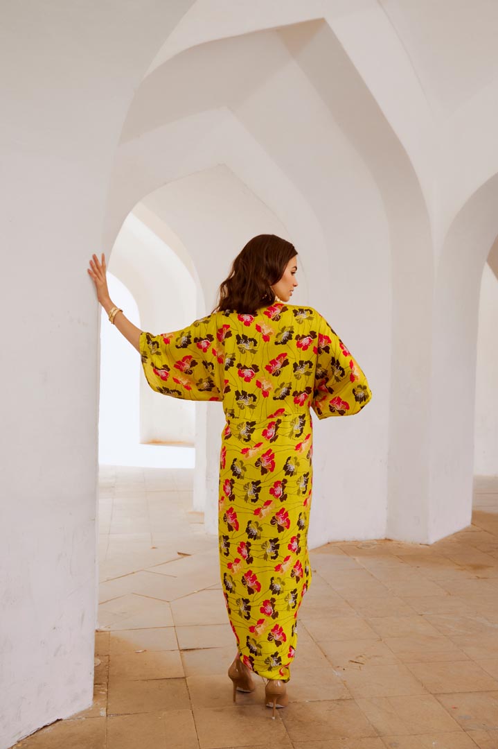 Image of Gulbahar  drawstring poppy kaftan dress