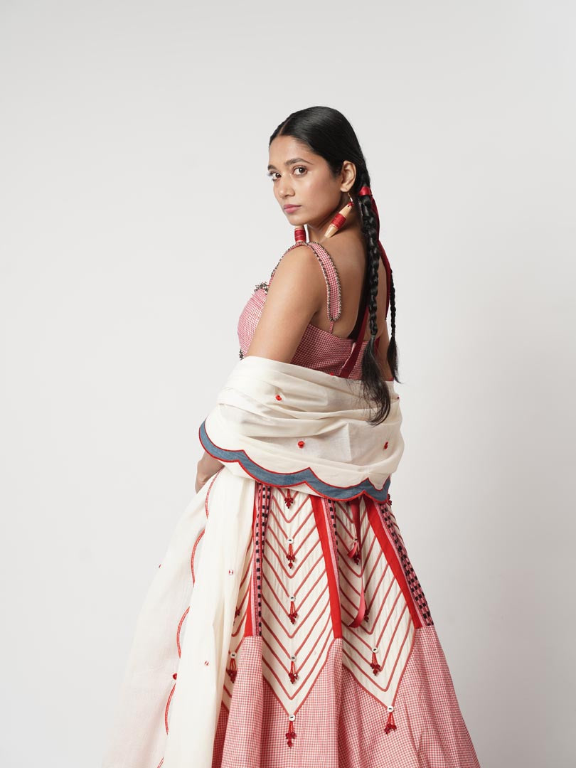 GAMCHA BEADED CORD LEHENGA SET
