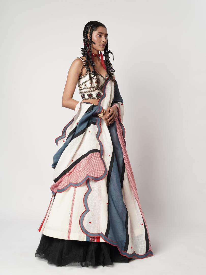 GAMCHA &NAGA DUO PANELLED LEHENGA SET