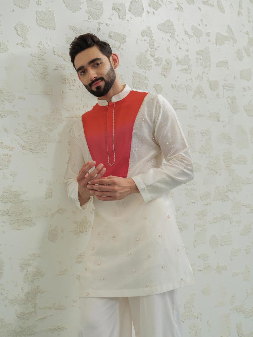Pink Orange Ombre Patch Kurta set